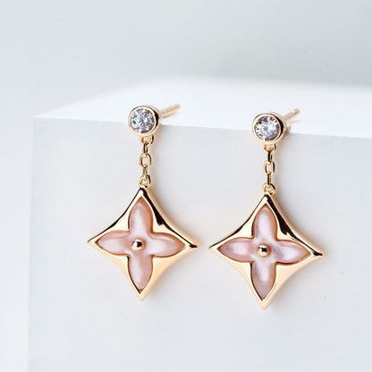 [Together Jewelry]DOUBLE STAR PINK GOLD MOP DROP EARRINGS