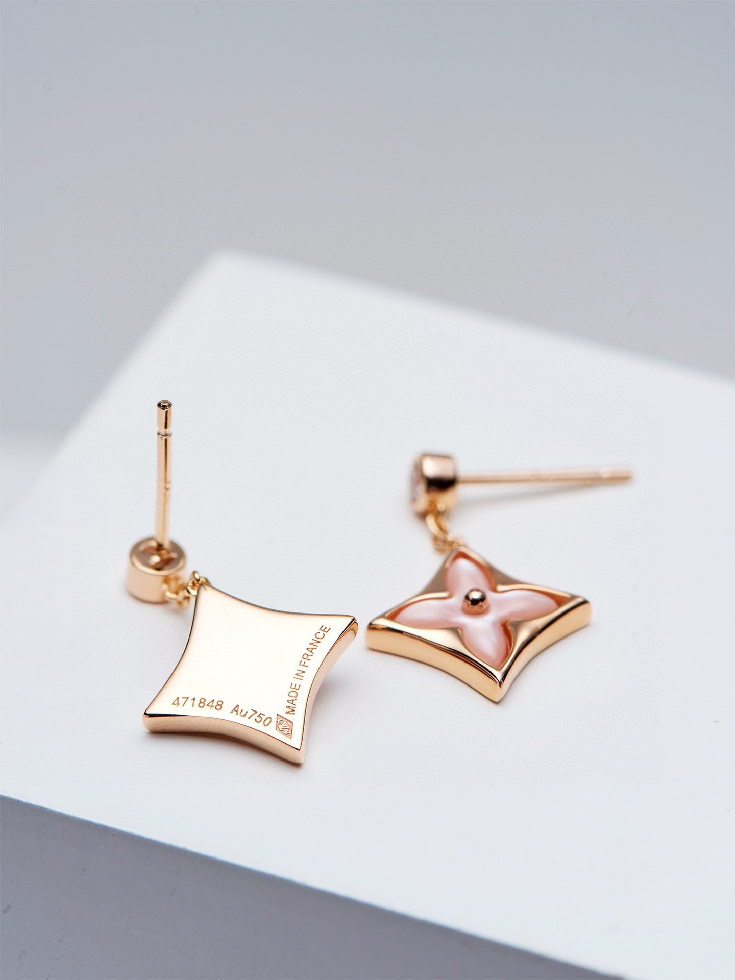 [Together Jewelry]DOUBLE STAR PINK GOLD MOP DROP EARRINGS