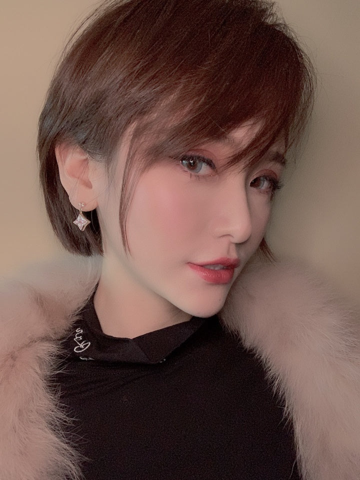 [Together Jewelry]DOUBLE STAR PINK GOLD MOP DROP EARRINGS