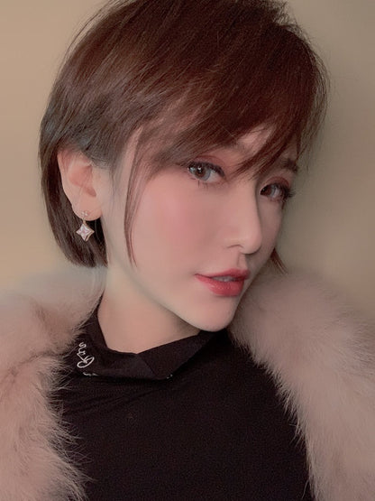 [Together Jewelry]DOUBLE STAR PINK GOLD MOP DROP EARRINGS