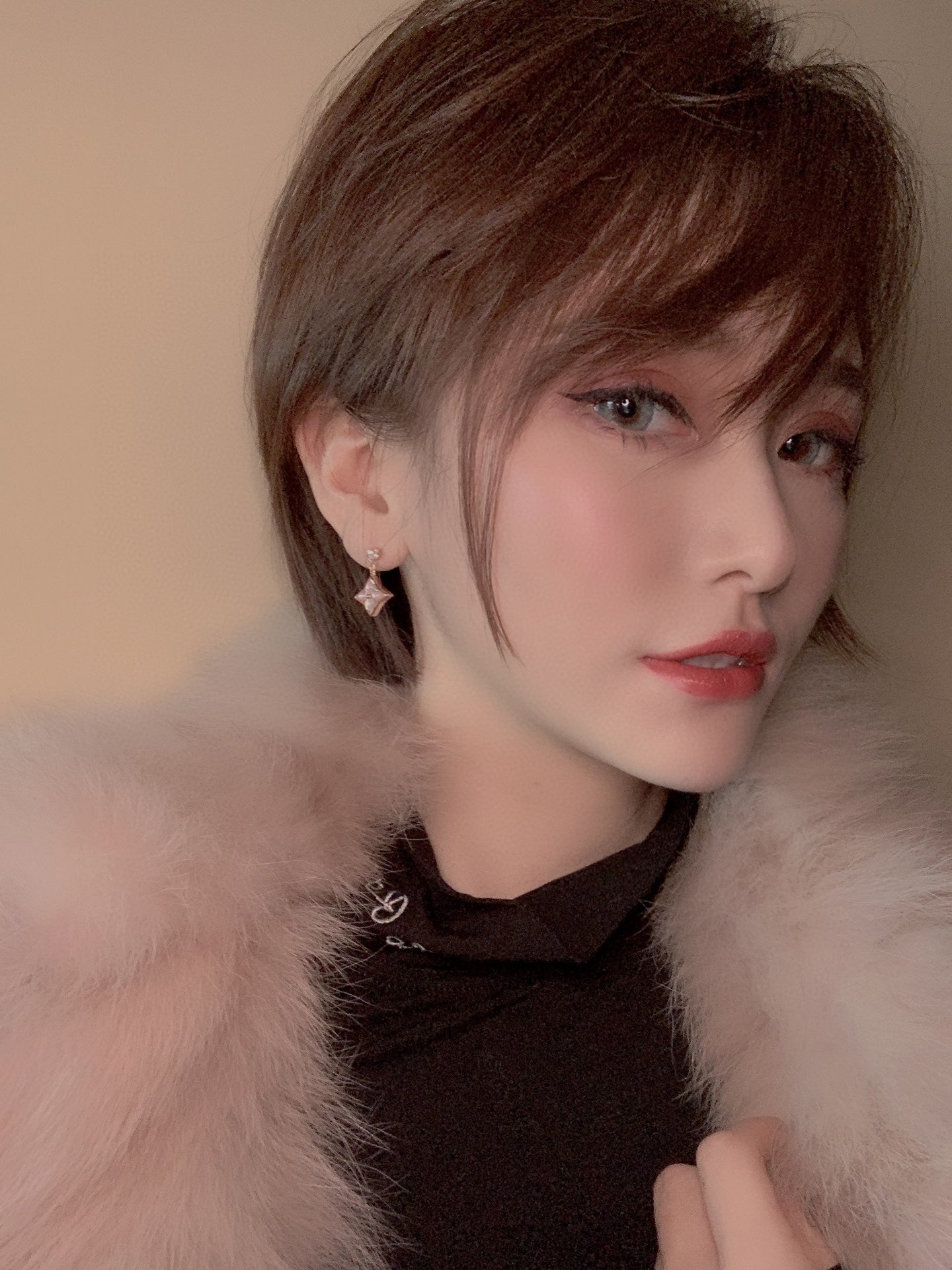[Together Jewelry]DOUBLE STAR PINK GOLD MOP DROP EARRINGS