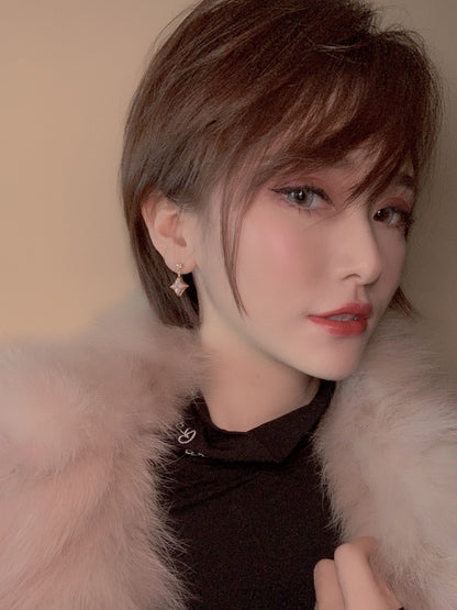 [Together Jewelry]DOUBLE STAR PINK GOLD MOP DROP EARRINGS