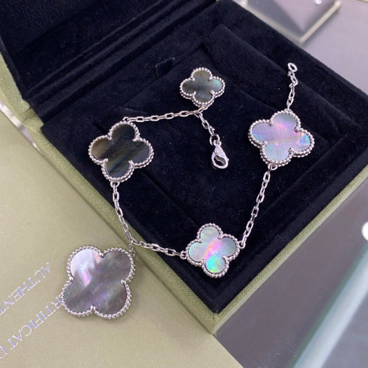 [Together]CLOVER 5 MOTIFS SIVLER DARK MOP BRACELET
