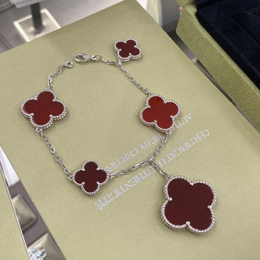[Together]CLOVER 5 MOTIFS SIVLER CARNELIAN BRACELET