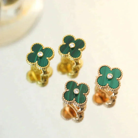 [Together]CLOVER MEDIUM 1 MOTIFS MALACHITE DIAMOND EARRINGS