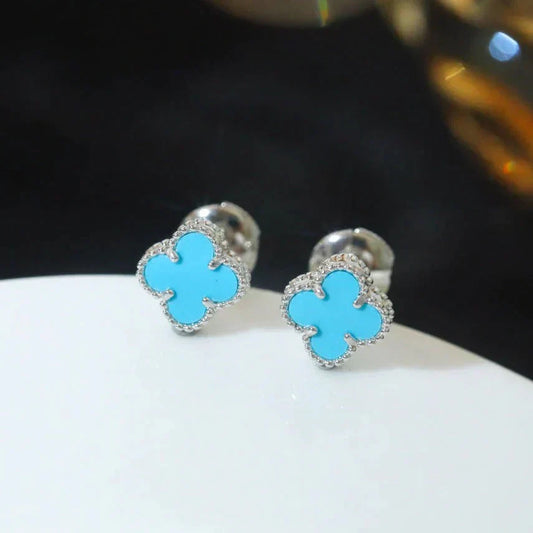 [Together]CLOVER MINI 9.5MM ONYX STUD EARRINGS SILVER