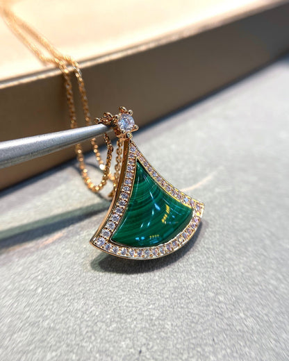 [Together Jewelry]DREAM MALACHITE DIAMOND PAVED PINK GOLD NECKLACE