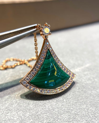 [Together Jewelry]DREAM MALACHITE DIAMOND PAVED PINK GOLD NECKLACE