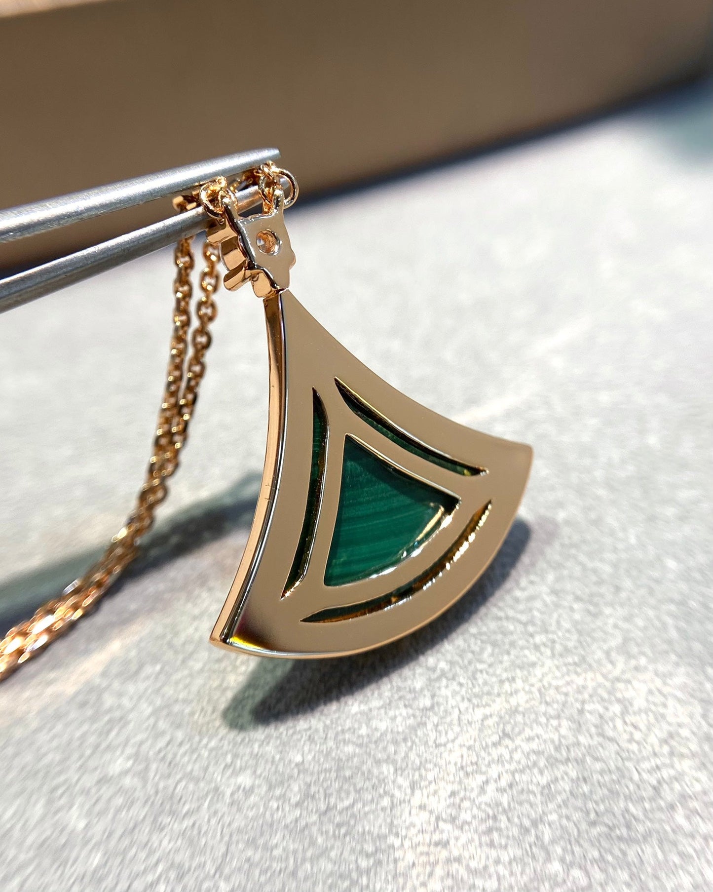 [Together Jewelry]DREAM MALACHITE DIAMOND PAVED PINK GOLD NECKLACE