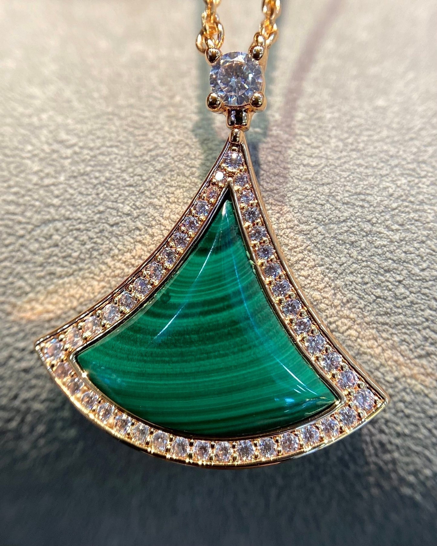 [Together Jewelry]DREAM MALACHITE DIAMOND PAVED PINK GOLD NECKLACE