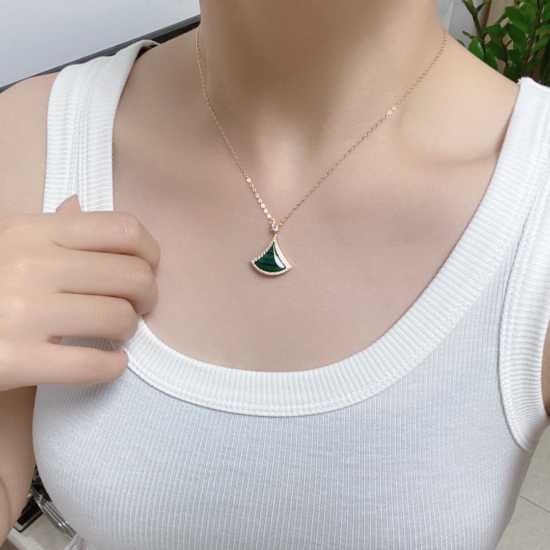 [Together Jewelry]DREAM MALACHITE DIAMOND PAVED PINK GOLD NECKLACE