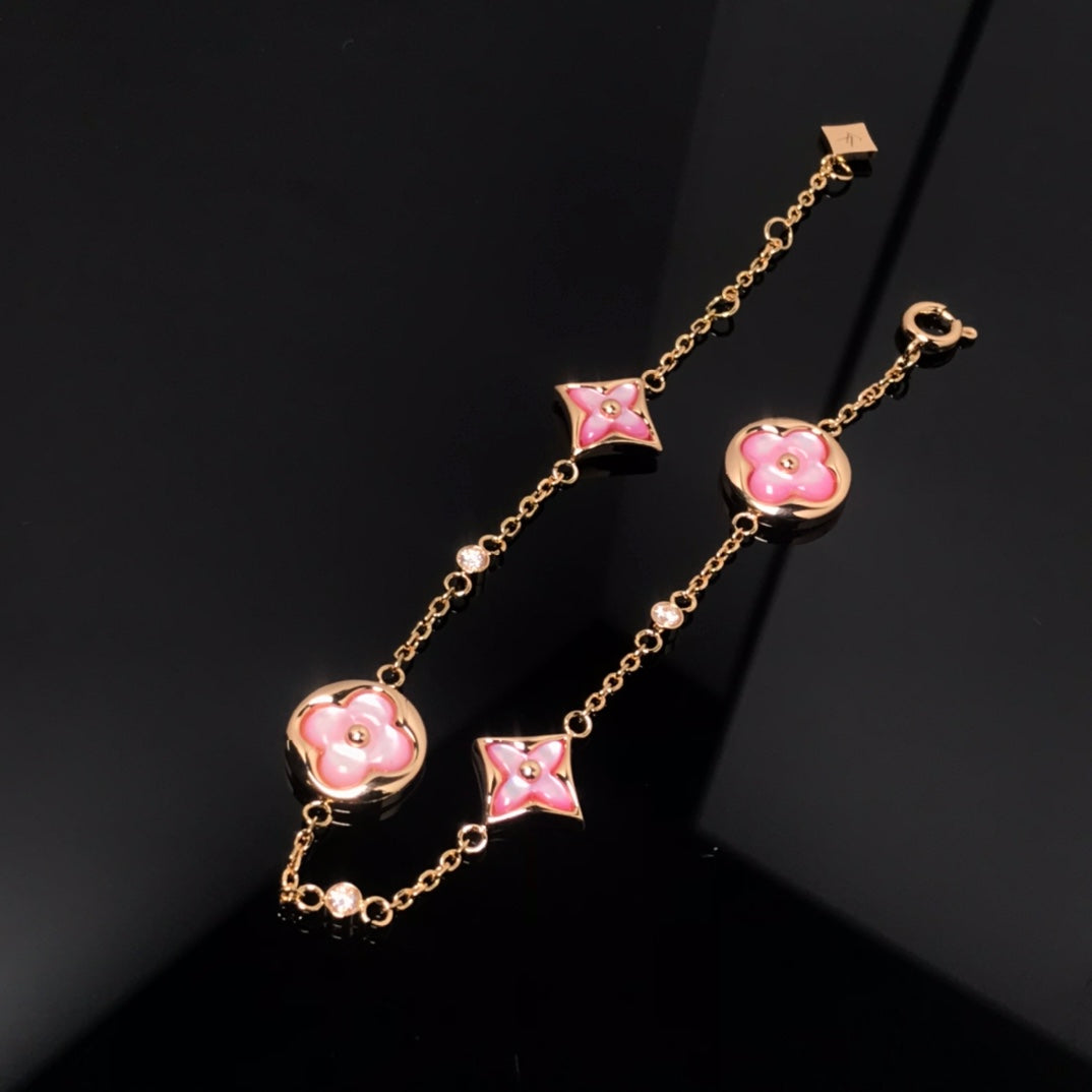 [Together Jewelry]STAR AND SUN 4 MOTIF PINK MOP PINK GOLD BRACELET