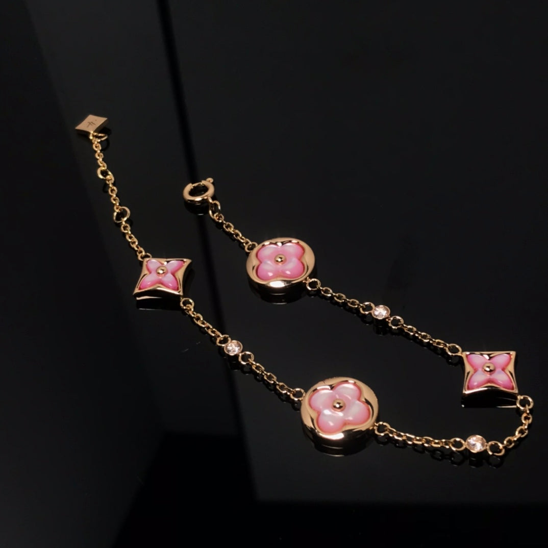 [Together Jewelry]STAR AND SUN 4 MOTIF PINK MOP PINK GOLD BRACELET
