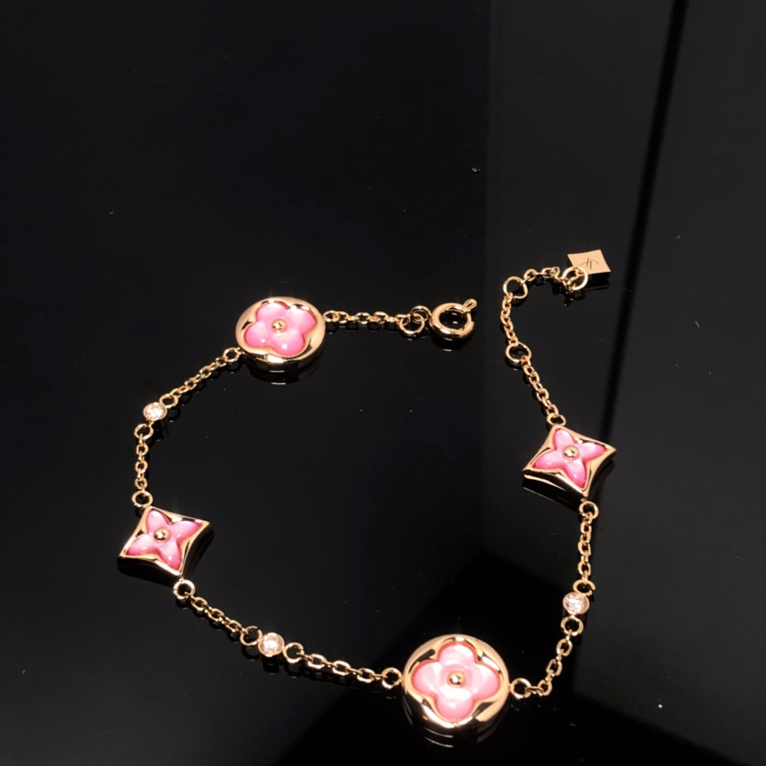 [Together Jewelry]STAR AND SUN 4 MOTIF PINK MOP PINK GOLD BRACELET