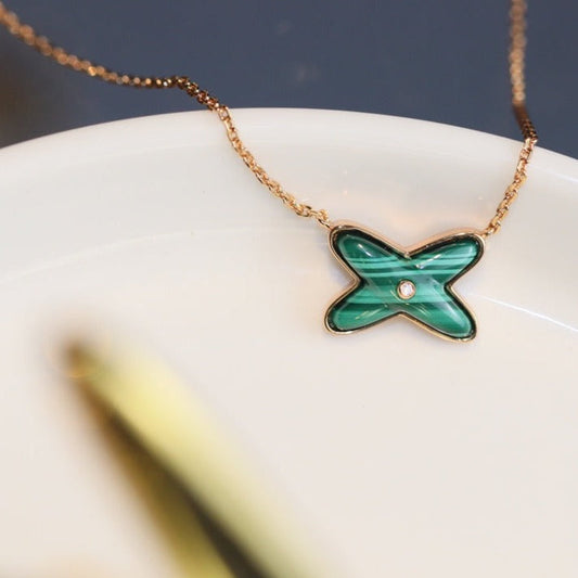 [Together Jewelry]JEUX MALACHITE 1 DIAMOND PINK GOLD NECKLACE