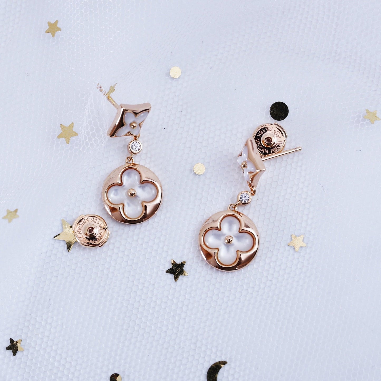 [Together Jewelry]STAR AND SUN PINK GOLD MOP DROP EARRINGS
