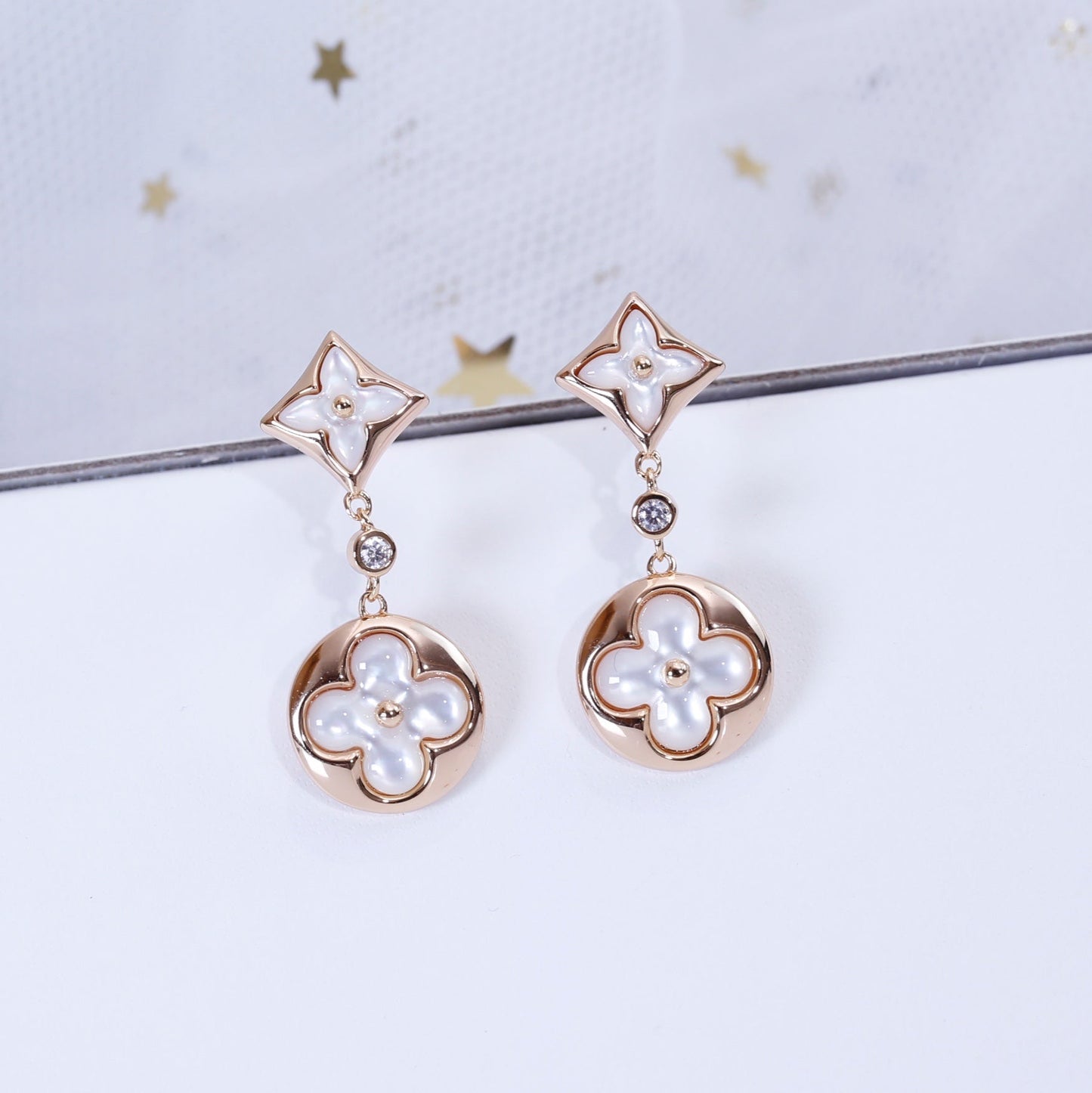[Together Jewelry]STAR AND SUN PINK GOLD MOP DROP EARRINGS