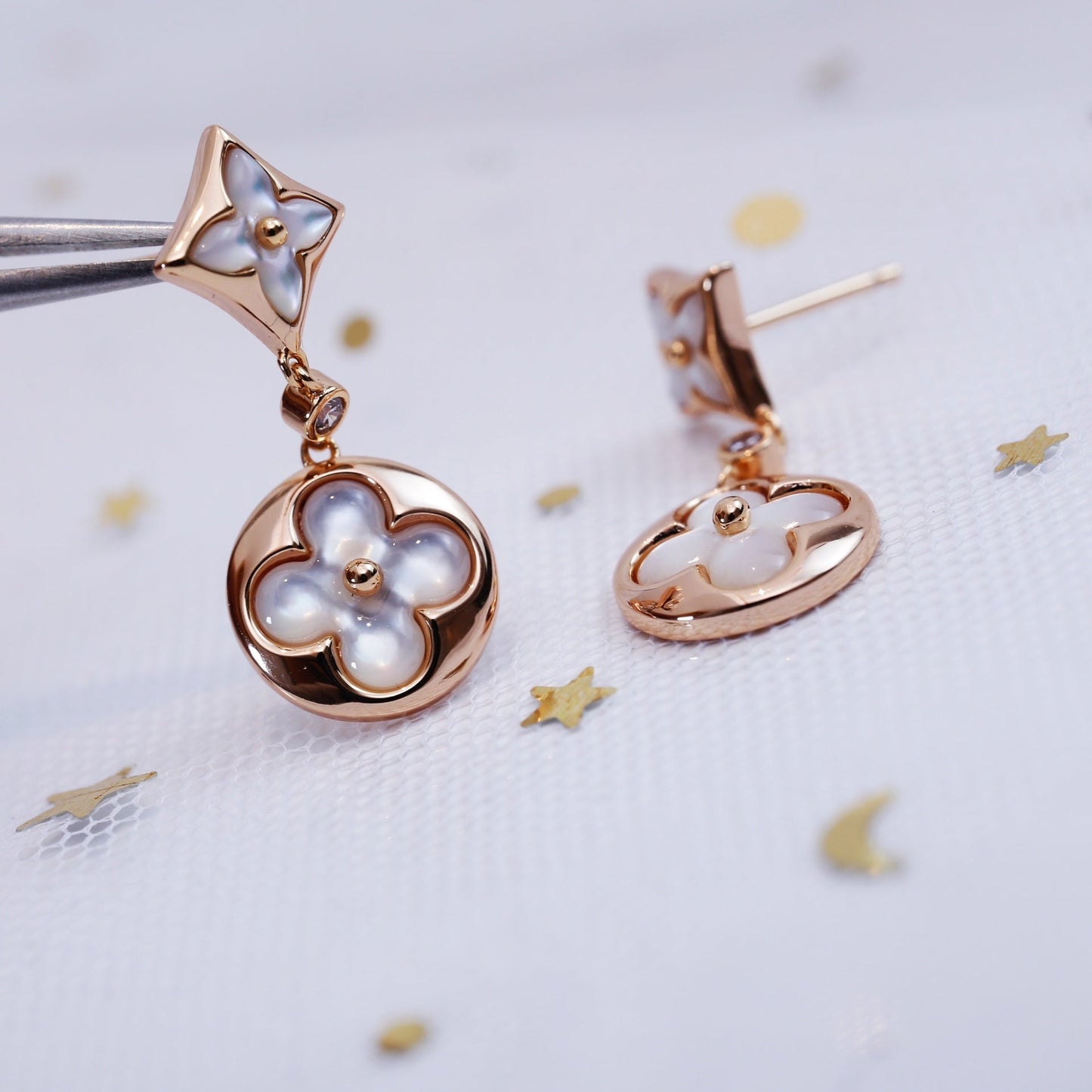 [Together Jewelry]STAR AND SUN PINK GOLD MOP DROP EARRINGS