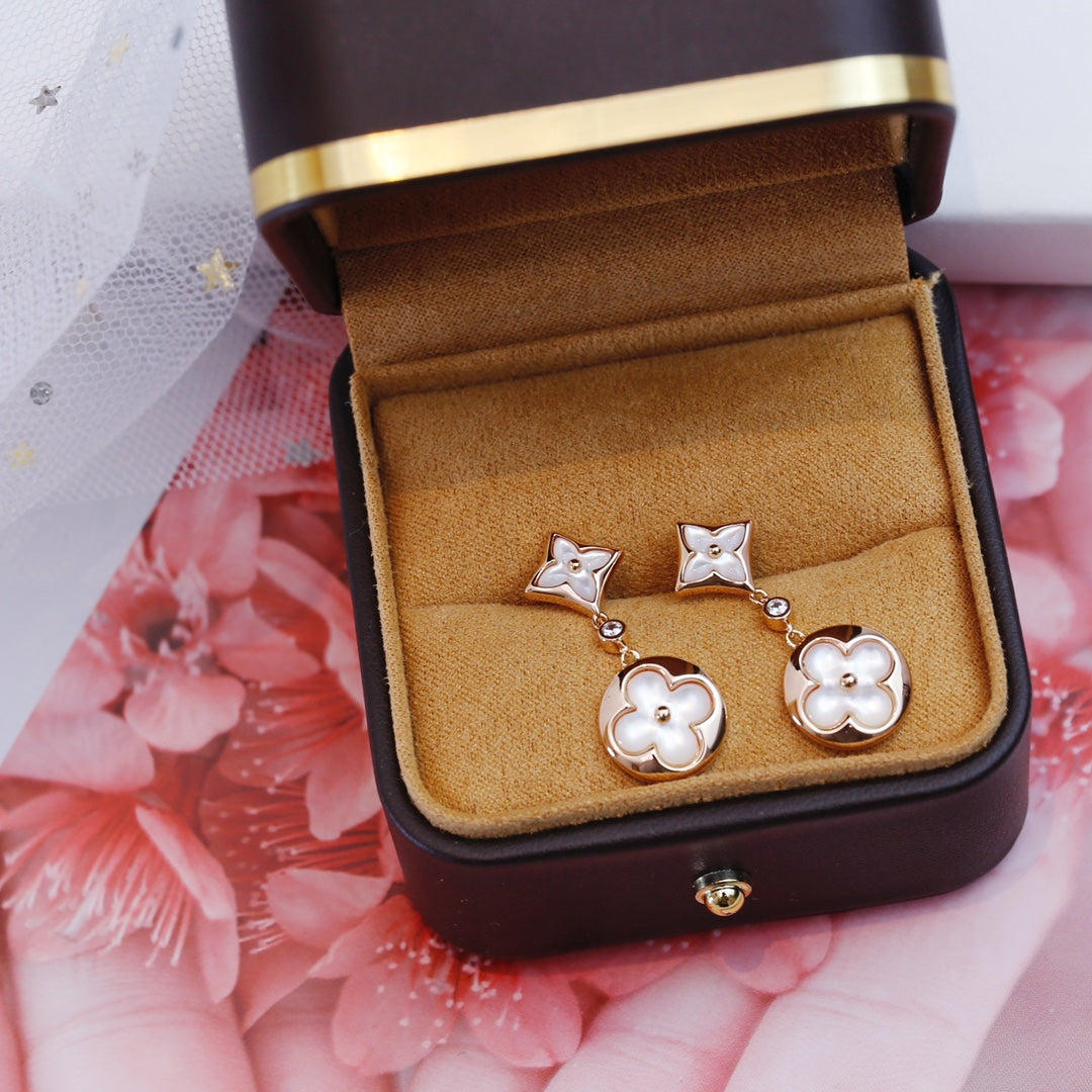 [Together Jewelry]STAR AND SUN PINK GOLD MOP DROP EARRINGS