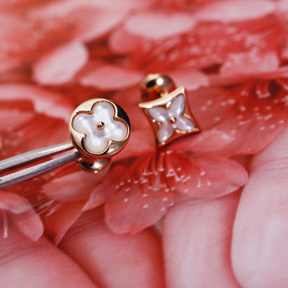 [Together Jewelry]STAR AND SUN PINK GOLD MOP STUD EARRINGS