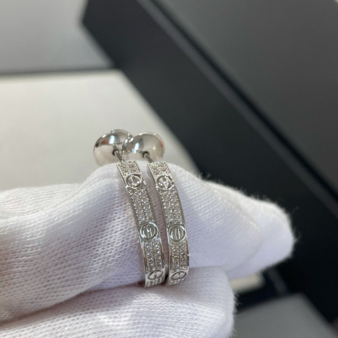 [Together Jewelry]LOVE DIAMOND SILVER HOOP EARRINGS