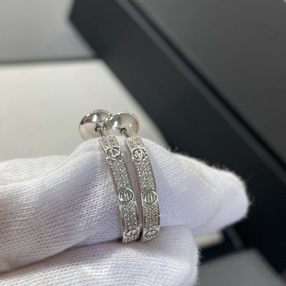 [Together Jewelry]LOVE DIAMOND SILVER HOOP EARRINGS