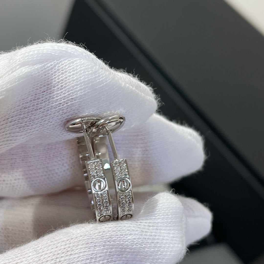 [Together Jewelry]LOVE DIAMOND SILVER HOOP EARRINGS