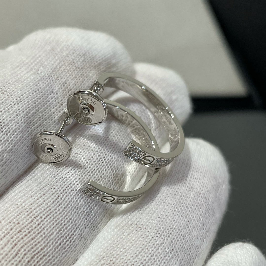 [Together Jewelry]LOVE DIAMOND SILVER HOOP EARRINGS