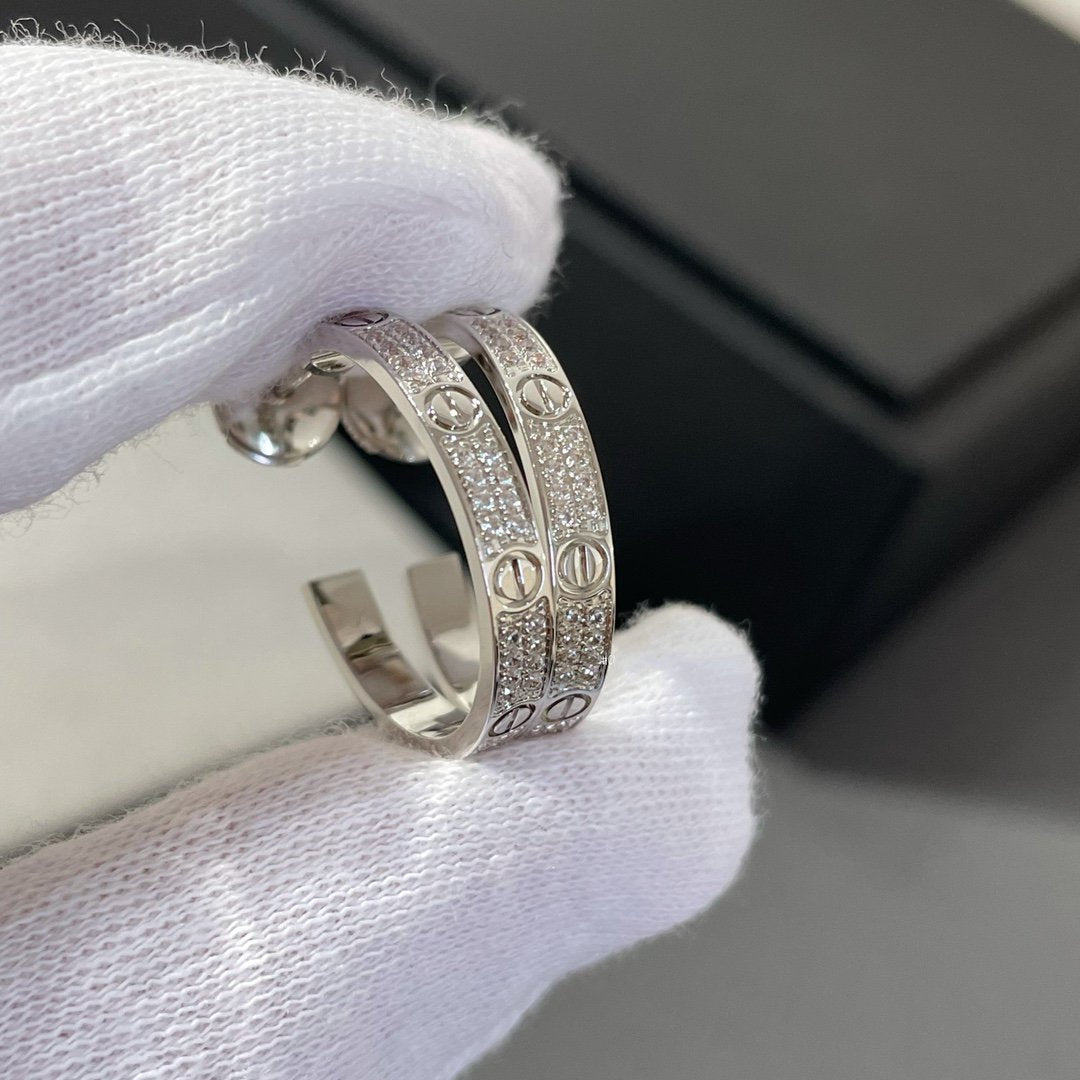 [Together Jewelry]LOVE DIAMOND SILVER HOOP EARRINGS