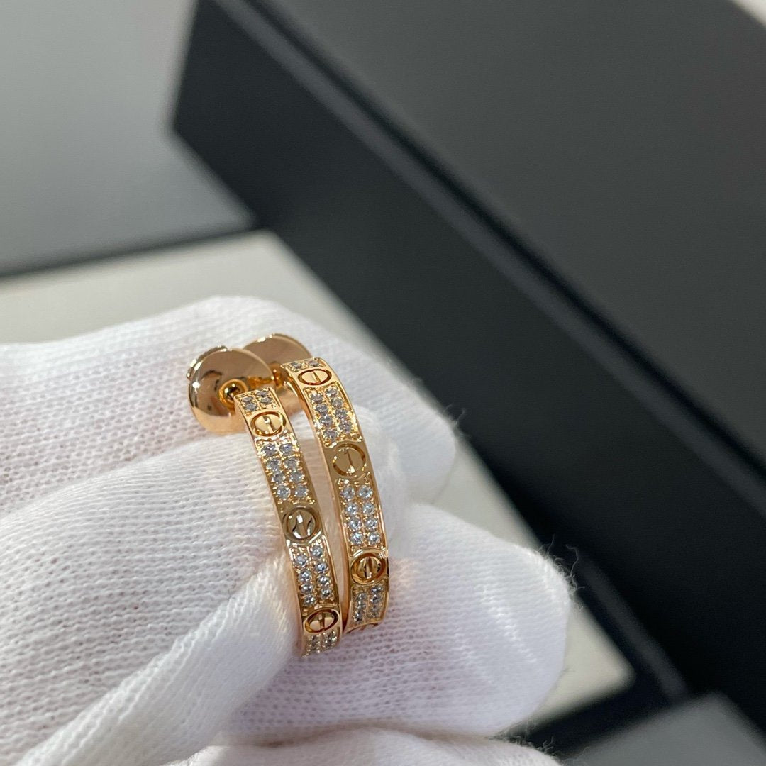 [Together Jewelry]LOVE DIAMOND PINK GOLD HOOP EARRINGS