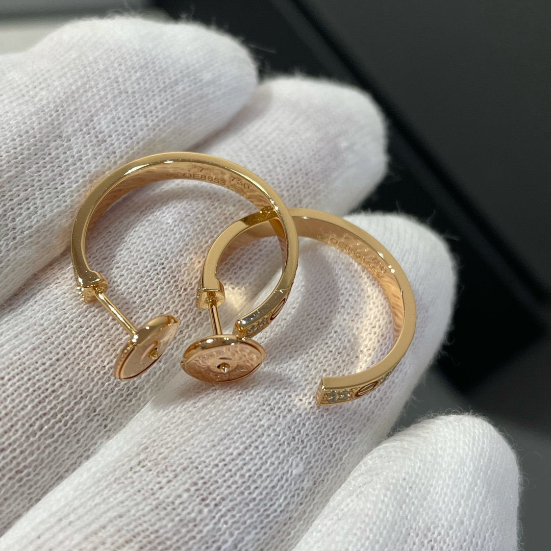 [Together Jewelry]LOVE DIAMOND PINK GOLD HOOP EARRINGS