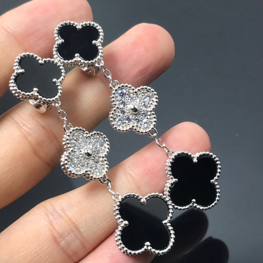 [Together]CLOVER 3 MOTIF DIAMOND ONYX SILVER EARRINGS