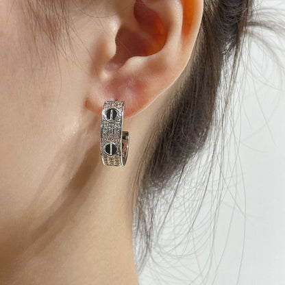 [Together Jewelry]LOVE CERAMIC DIAMOND PAVED SILVER EARRINGS