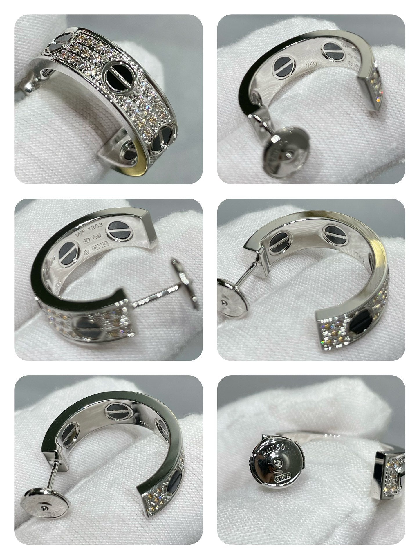 [Together Jewelry]LOVE CERAMIC DIAMOND PAVED SILVER EARRINGS