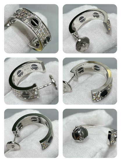 [Together Jewelry]LOVE CERAMIC DIAMOND PAVED SILVER EARRINGS
