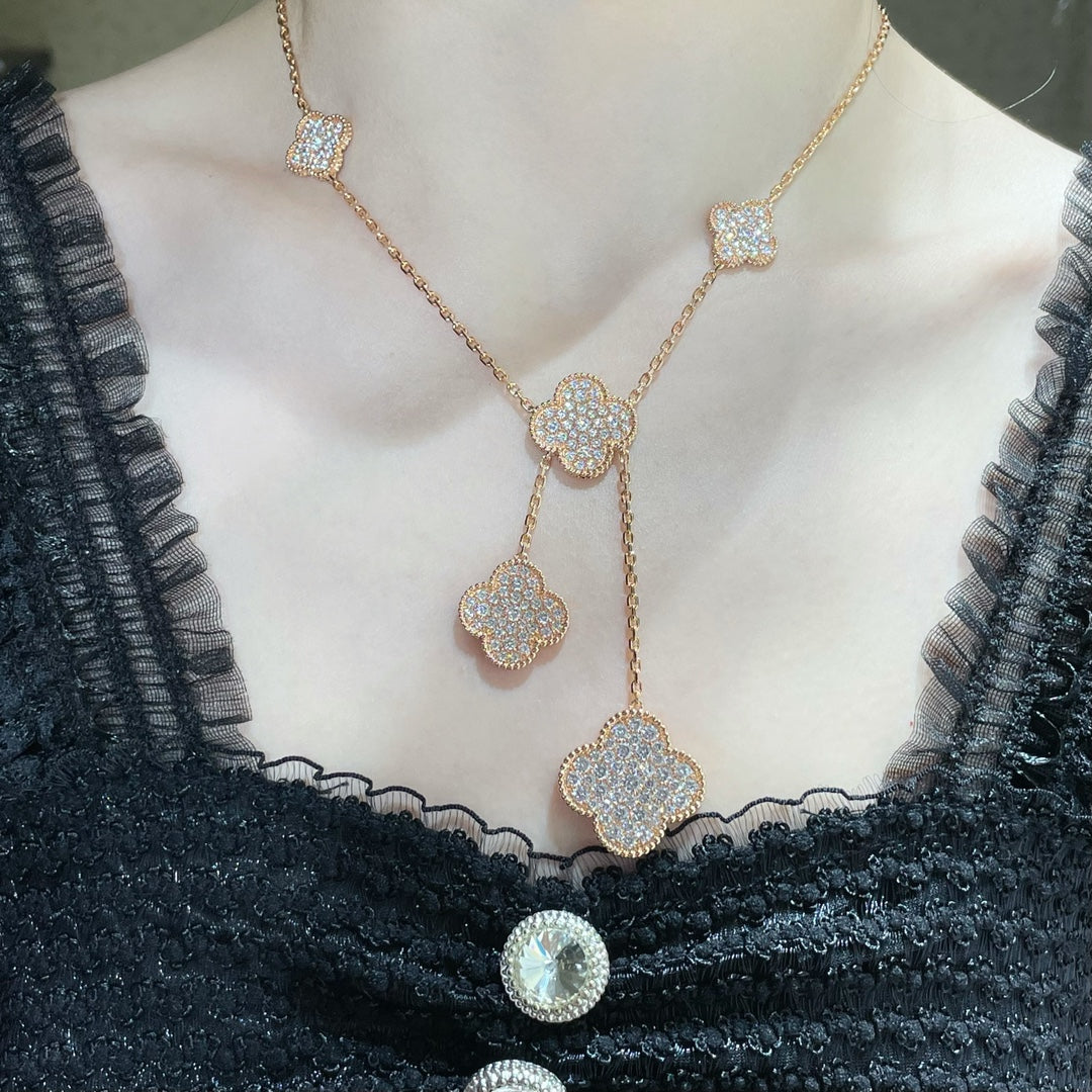 [Together]CLOVER 6 MOTIF DIAMOND PAVED NECKLACE