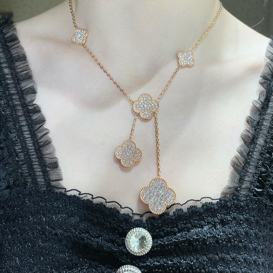 [Together]CLOVER 6 MOTIF DIAMOND PAVED NECKLACE
