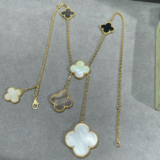 [Together]CLOVER 6 MOTIF MOP ONYX GOLD NECKLACE