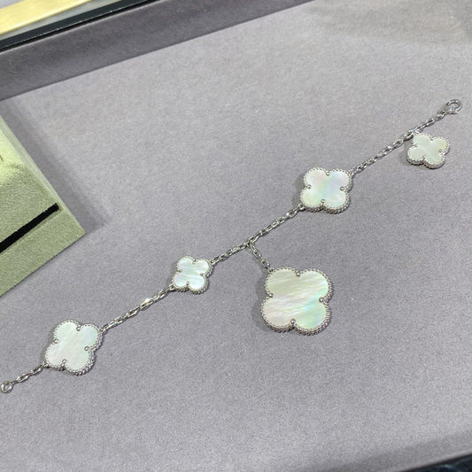 [Together]CLOVER 5 MOTIF WHITE MOP SILVER BRACELET