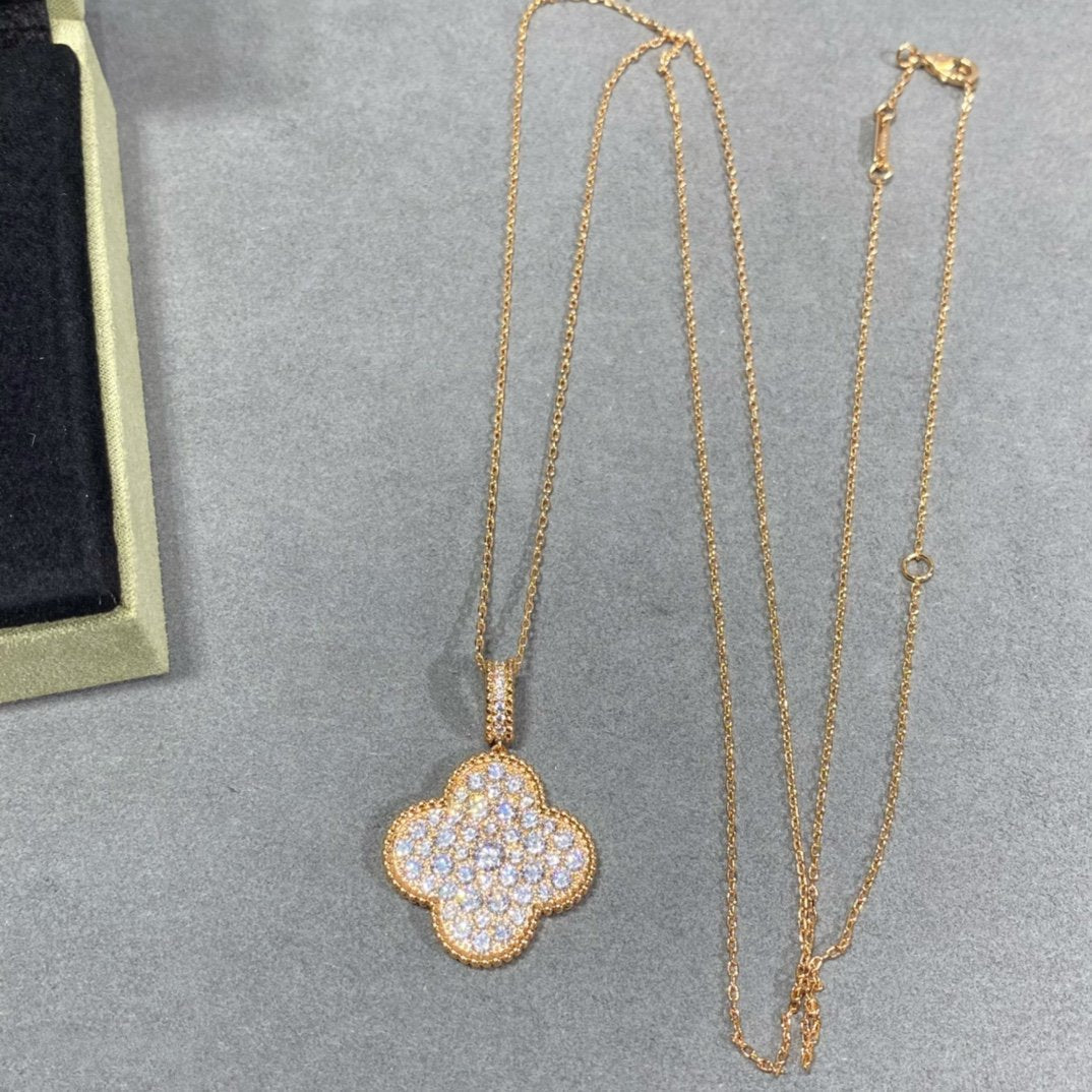 [Together]CLOVER 25MM LARGE PEDANT DIAMOND PAVED LONG NECKLACE