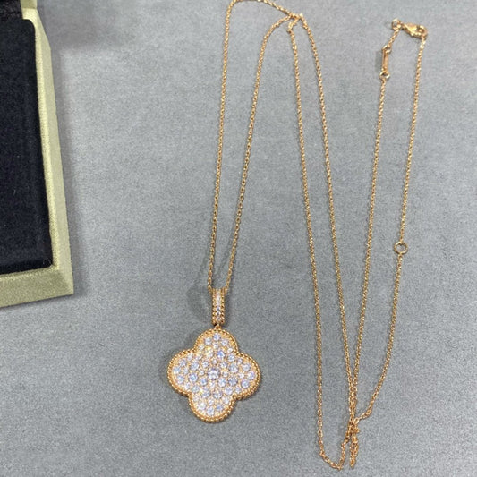 [Together]CLOVER 25MM LARGE PEDANT DIAMOND PAVED LONG NECKLACE