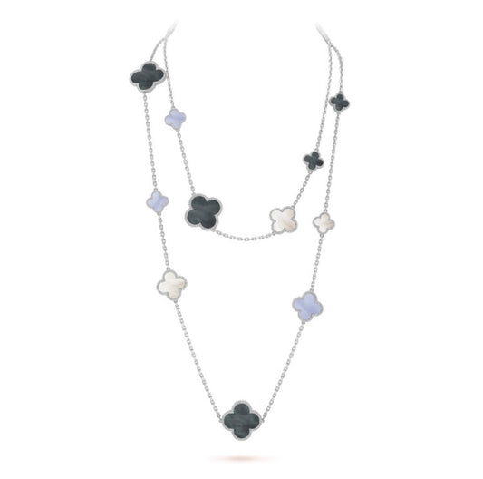 [Together]CLOVER 16 MOTIF CHALCEDONY MOP SILVER NECKLACE
