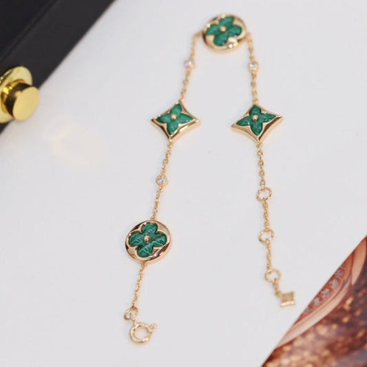 [Together Jewelry]STAR AND SUN 4 MOTIF PINK GOLD MALACHITE BRACELET