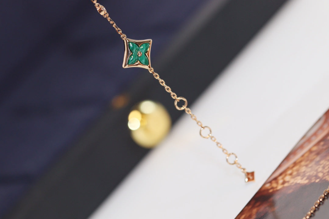 [Together Jewelry]STAR AND SUN 4 MOTIF PINK GOLD MALACHITE BRACELET