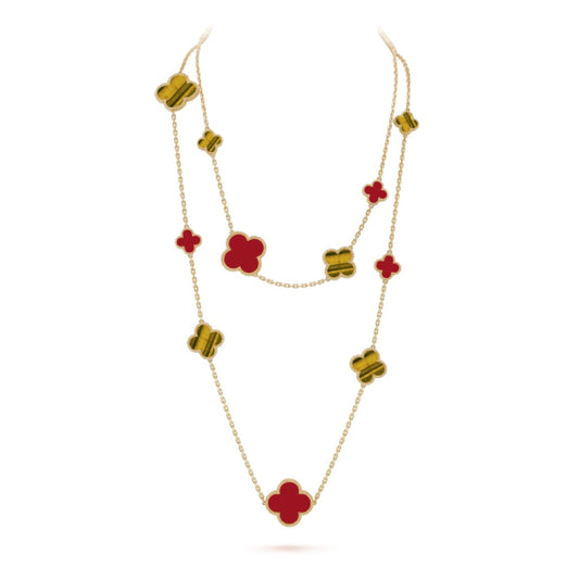 [Together]CLOVER 16 MOTIF CARNELIAN TIGER EYE ROSE GOLD NECKLACE