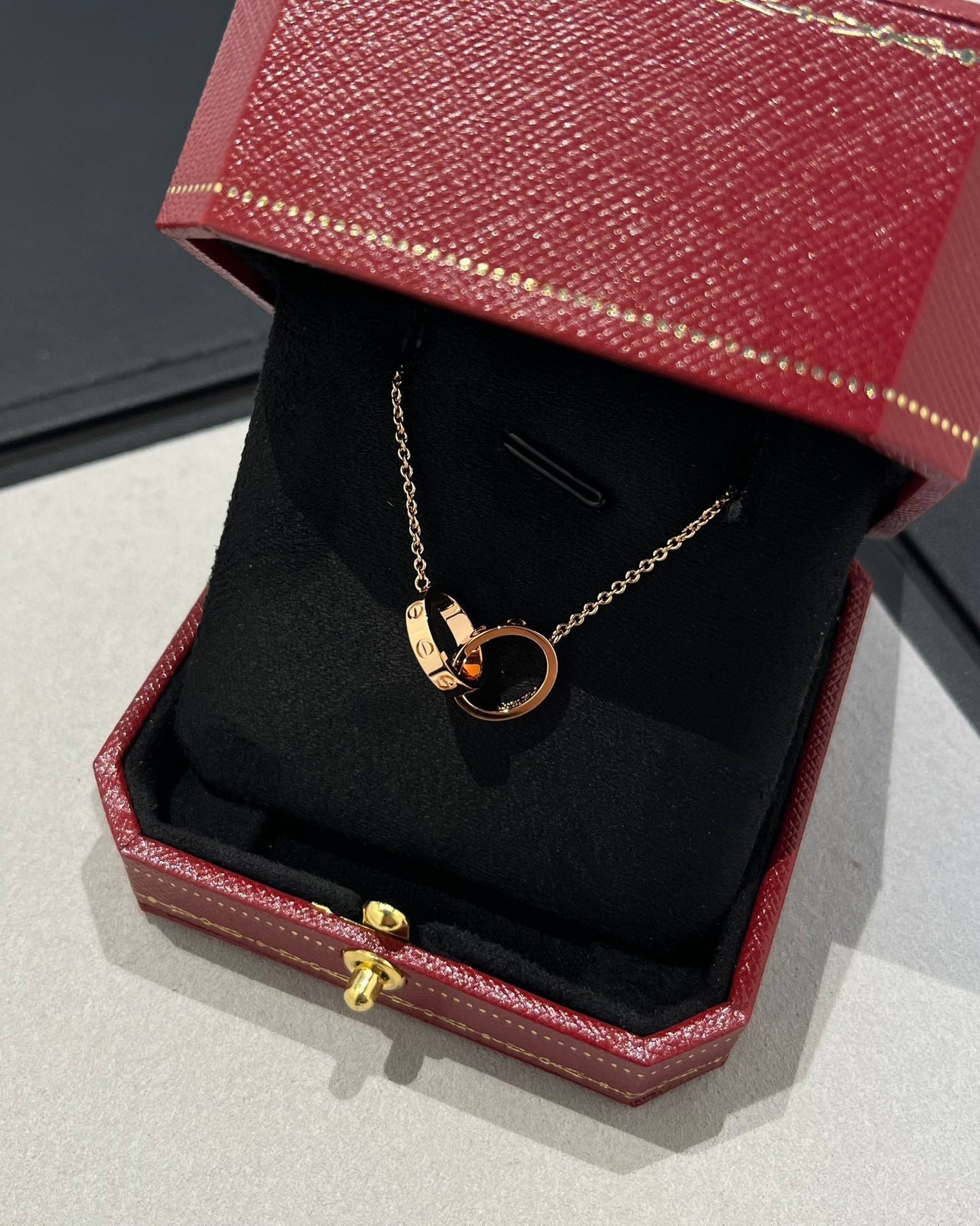 [Together Jewelry]LOVE NECKLACE DOUBLE RING PINK GOLD