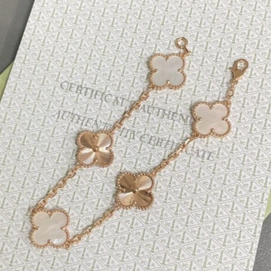[Together]CLOVER BRACELET 5 MOTIF WHITE MOP PINK GOLD