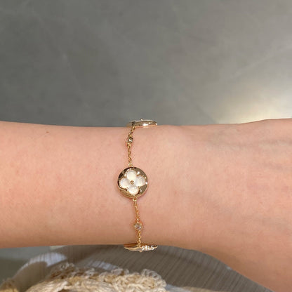 [Together Jewelry]STAR AND SUN 4 MOTIF WHITE MOP PINK GOLD BRACELET