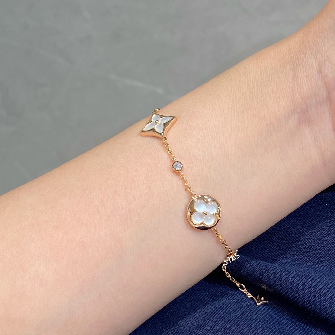 [Together Jewelry]STAR AND SUN 4 MOTIF WHITE MOP PINK GOLD BRACELET