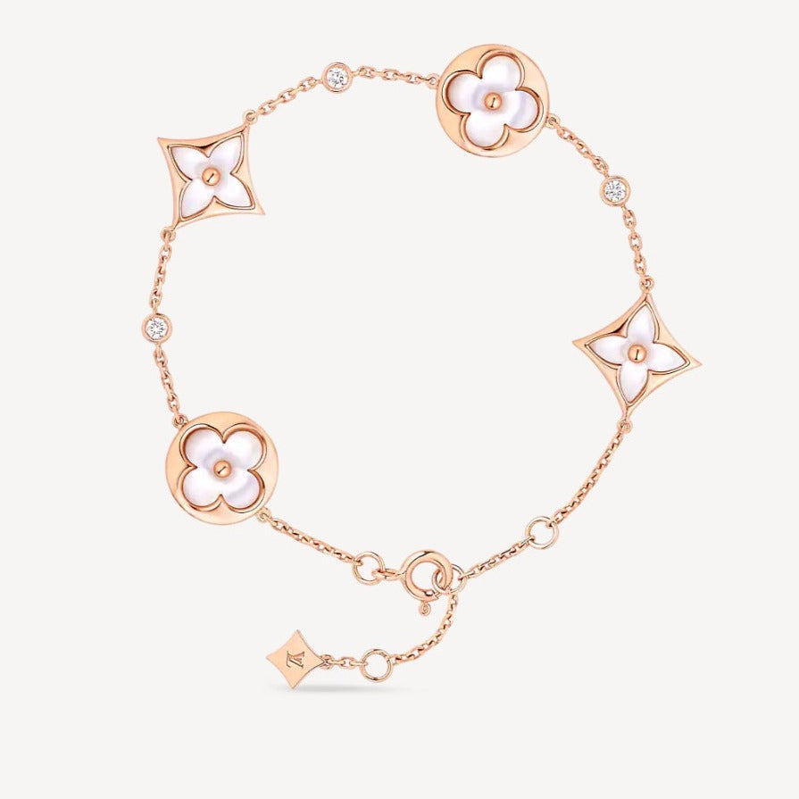 [Together Jewelry]STAR AND SUN 4 MOTIF WHITE MOP PINK GOLD BRACELET